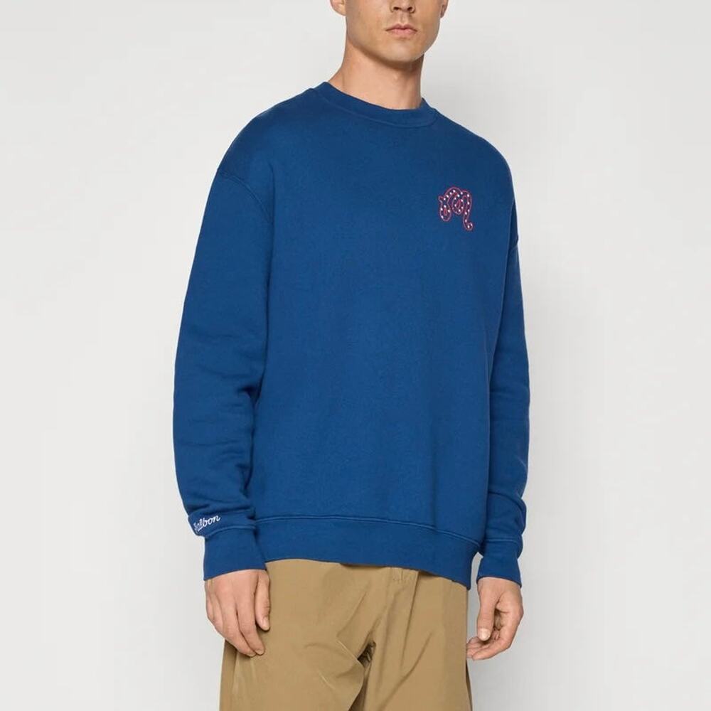 Malbon In Golf We Trust Blue Crewneck Red Script Logo Chest Sweatshirt S America